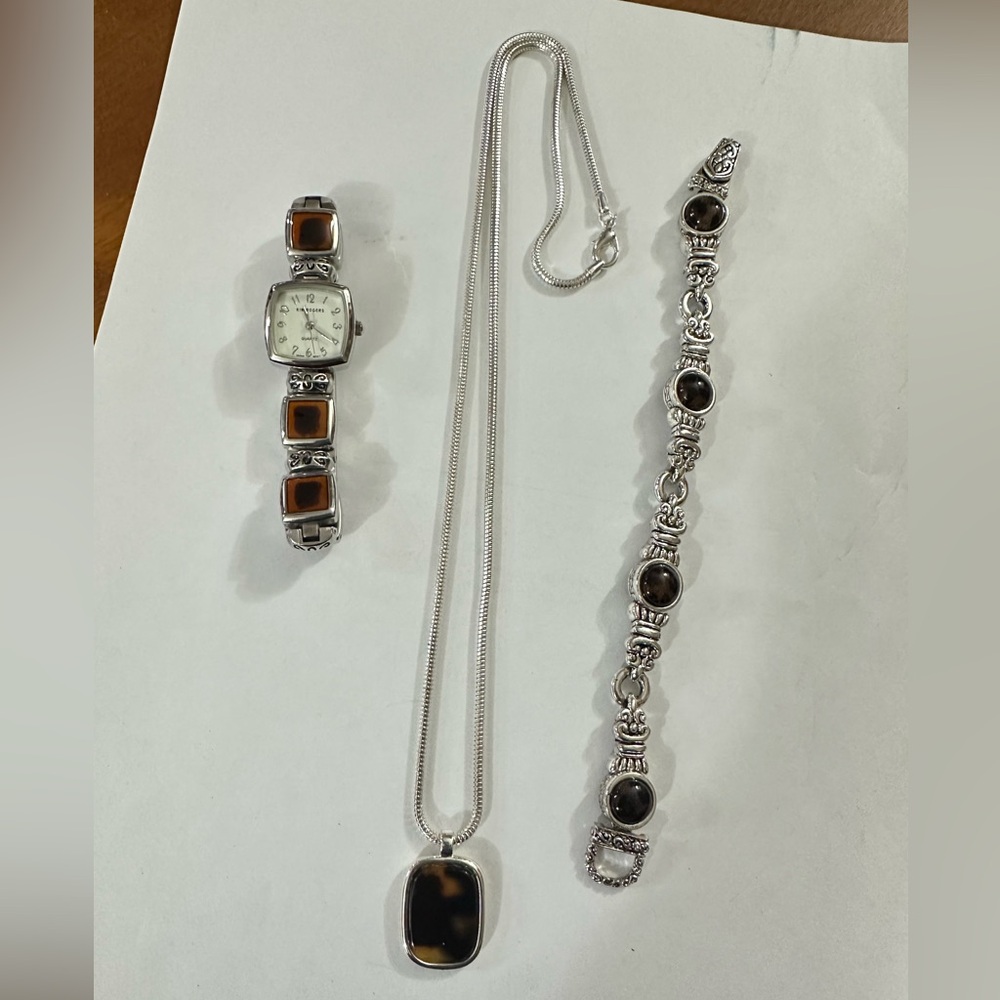 Silver Jewelry Set with Brown Accents - Picture 2 of 5